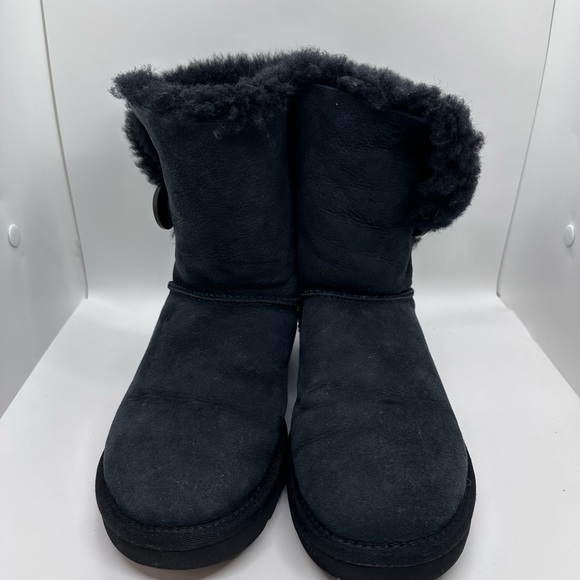 UGG Women's Bailey Button II Black Suede Sheepskin Boots - Picture 3 of 13